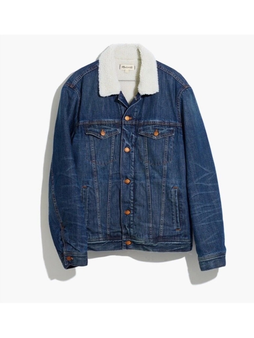 $175 Madewell Sherpa Classic Denim Jacket in Edmonson Wash XL